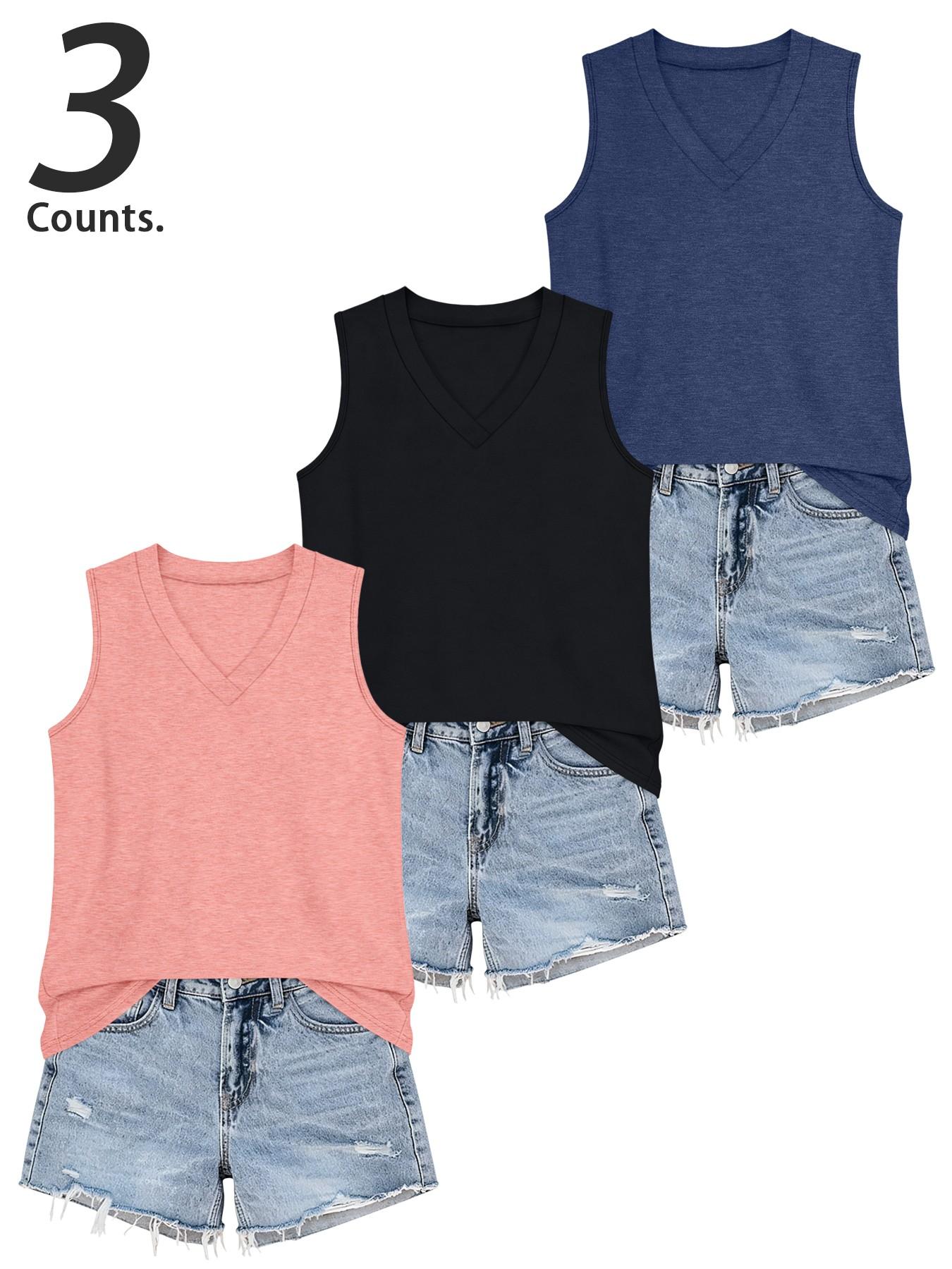 Women's Solid Color V Neck Tank Top, Casual Sleeveless Top for Summer, Ladies Clothes for Daily Wear