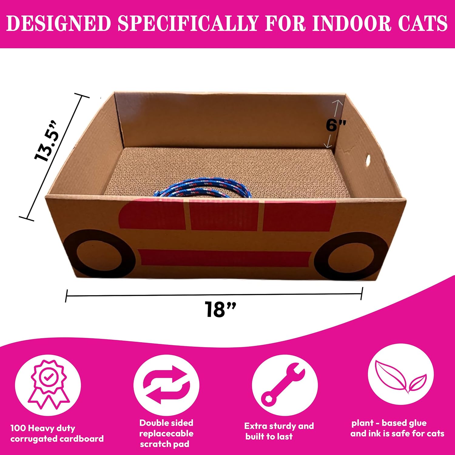 Scratcher Box & Bed with Rope Pull, Cardboard  Scratchers for Indoor Cats & Kittens, Durable   Board to Protect Furniture, Reversible  Scratch Pad Large 18x13.5”