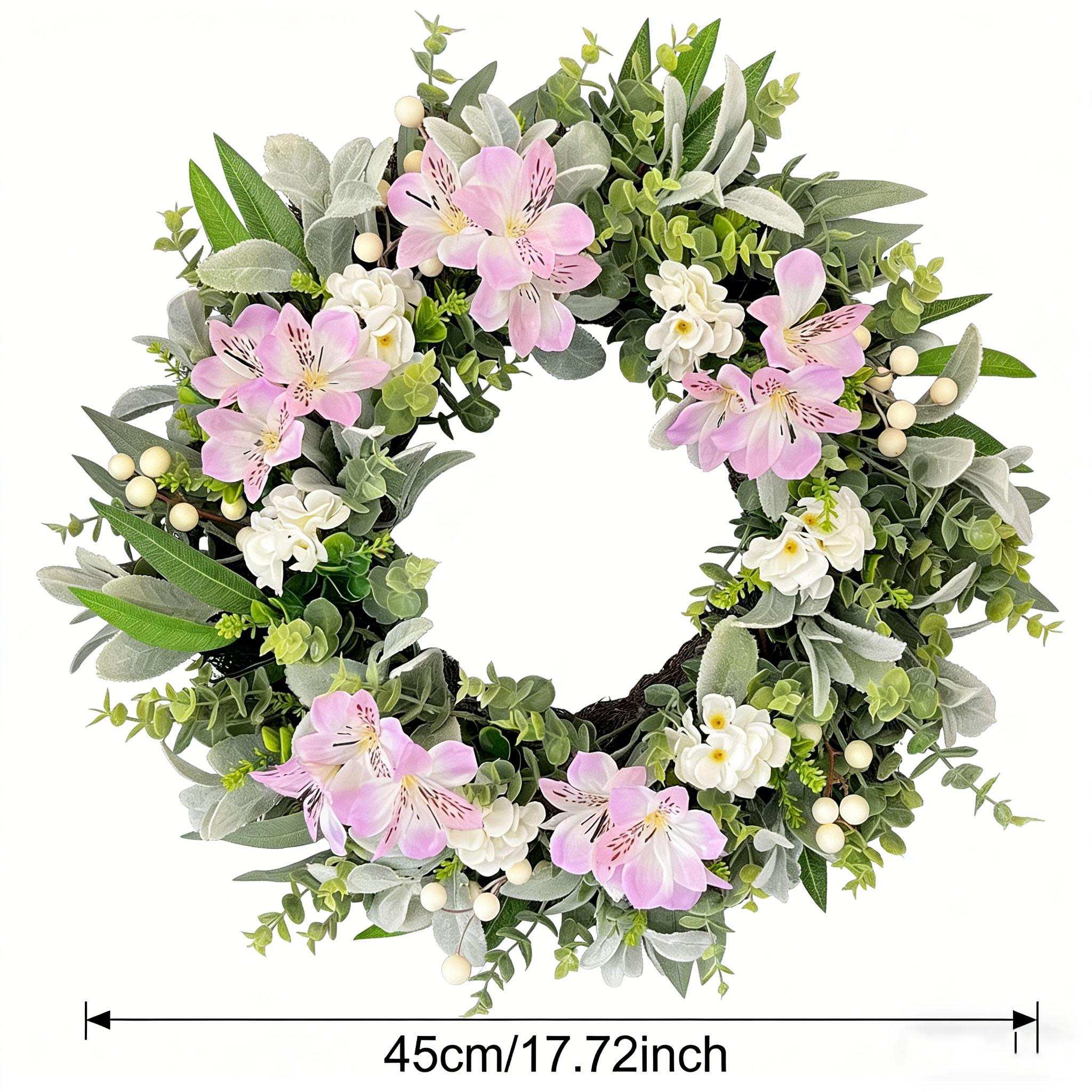 Front Door Wreath, Eucalyptus Leaf Wreath with Flowers and Berries, All-Season Greenery, Farmhouse Home Decor, Indoor Outdoor