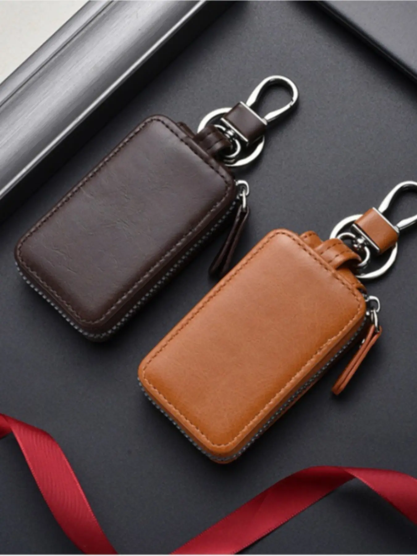 Leather Mini Keychain Wallet, Compact Lightweight Design, Fashion Car Key Organizer, Ideal Gift Choice, Safe Key Storage Solution