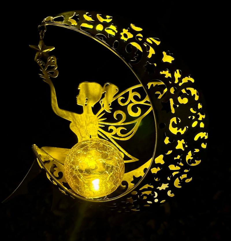 Solar Garden Statues Outdoor Decor Fairy Moon Figurine Light Stake Ornament for Patio, Lawn, Yard, Pathway gift for Mom Grandma Decoration