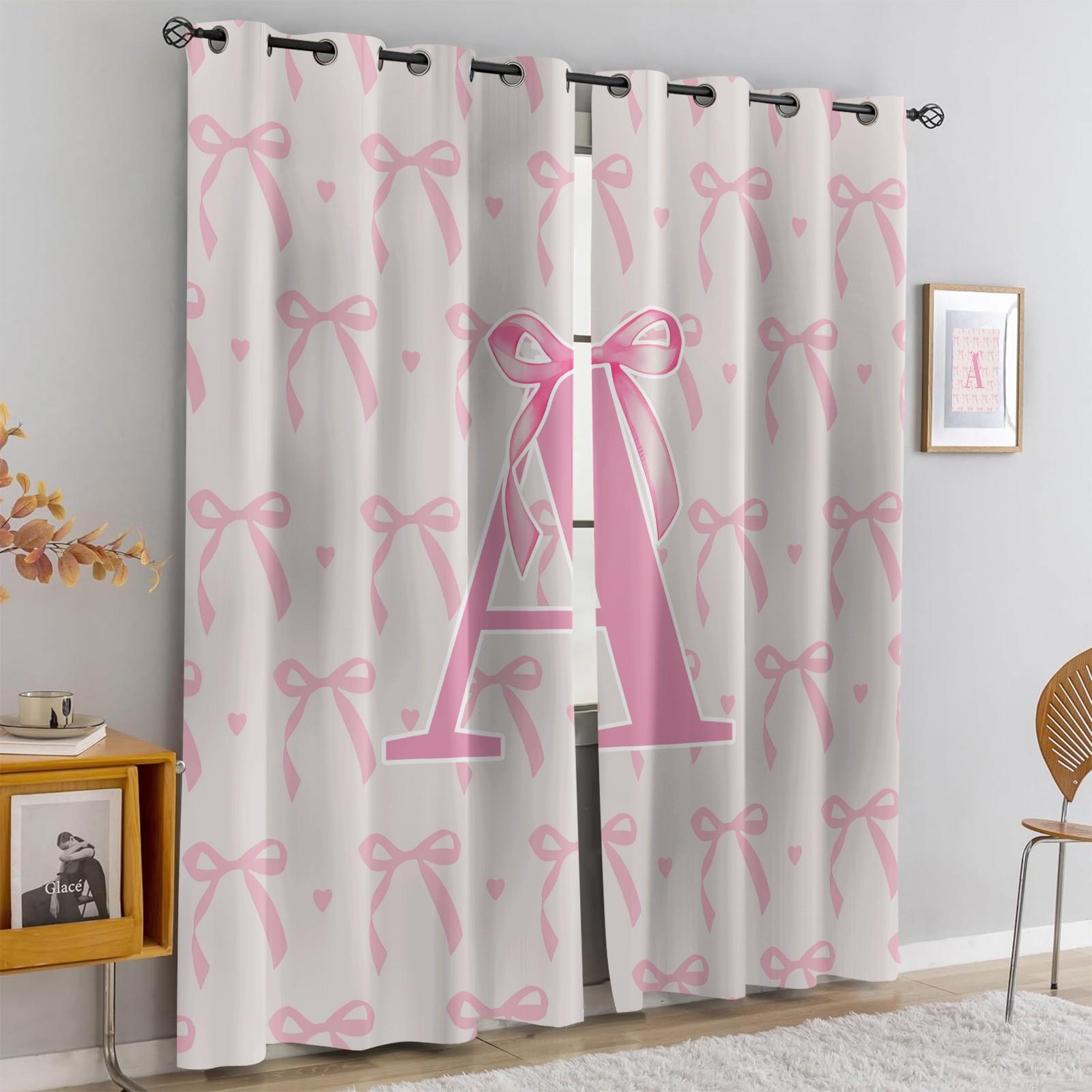 2Pcs Pink Romantic Ballet Bow Alphabet Blackout Curtains, 85% Light Blocking, Easy Open & Removable, for Home Dorm Hotel Room Decor, Perfect for Housewarming Birthday Christmas Gifts