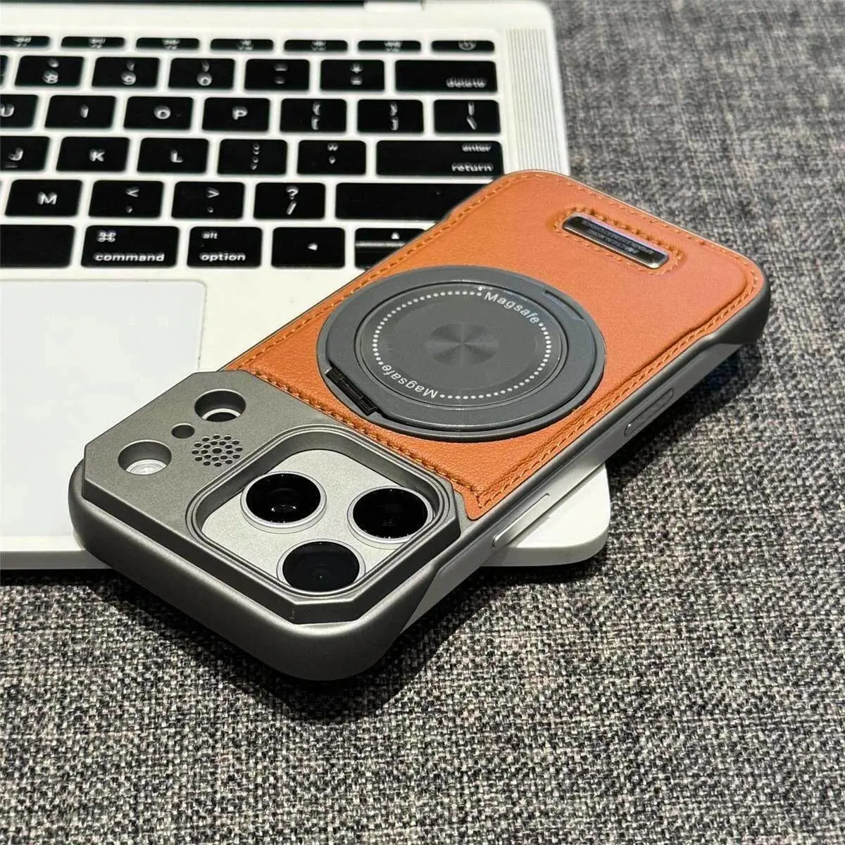For Magsafe 360 Rotating Bracket Phone Case for iPhone 17 16 15 14 13 12 Pro Max Magnetic Frameless Leather Aromatherapy Cover