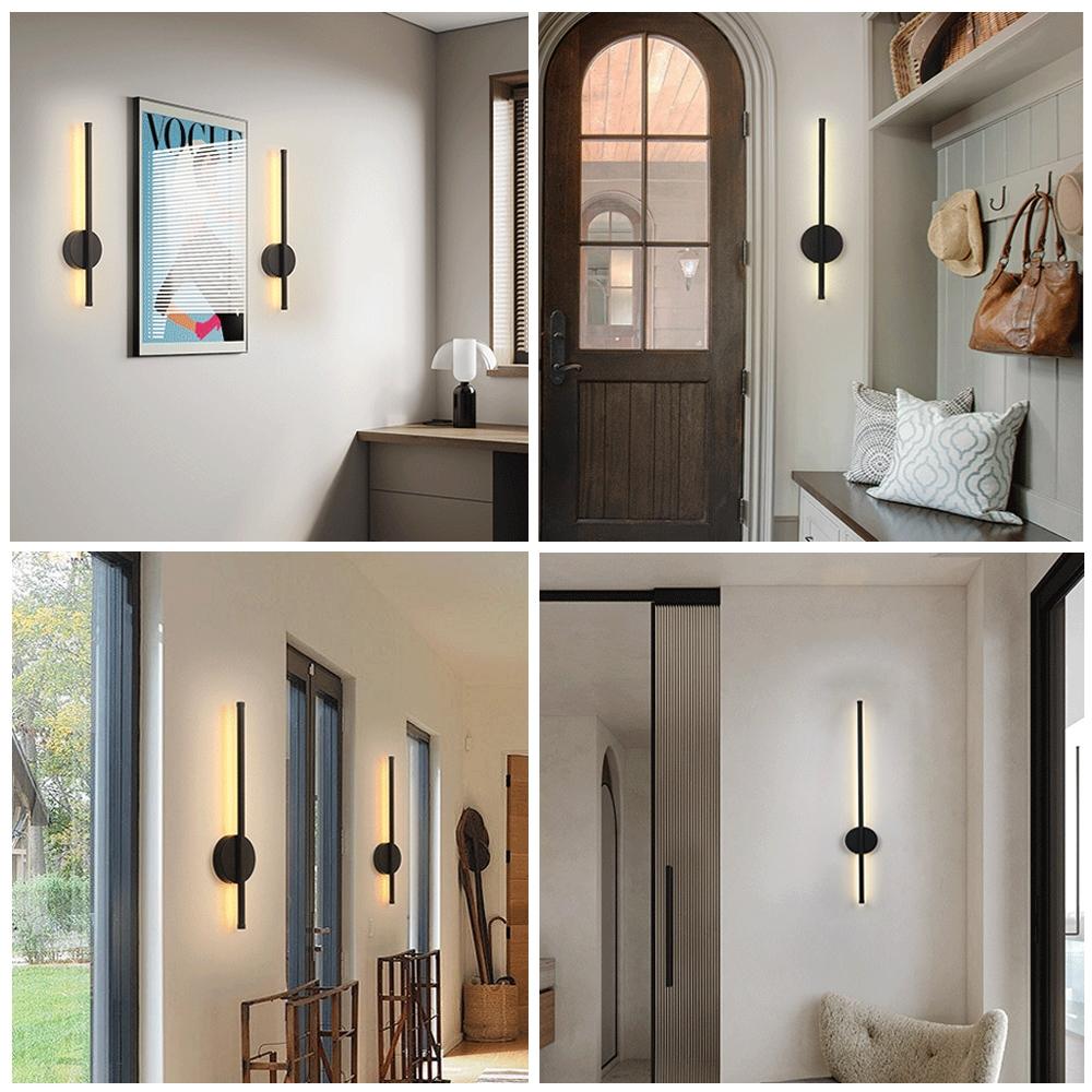 Wireless Wall Lamp, 19.69-inch Black Line Wall Lamp, Touch and Remote Control Switch, 2-Way Installation, For Bedrooms, Staircases, Hallways, Living Rooms, Indoor Lighting Fixture