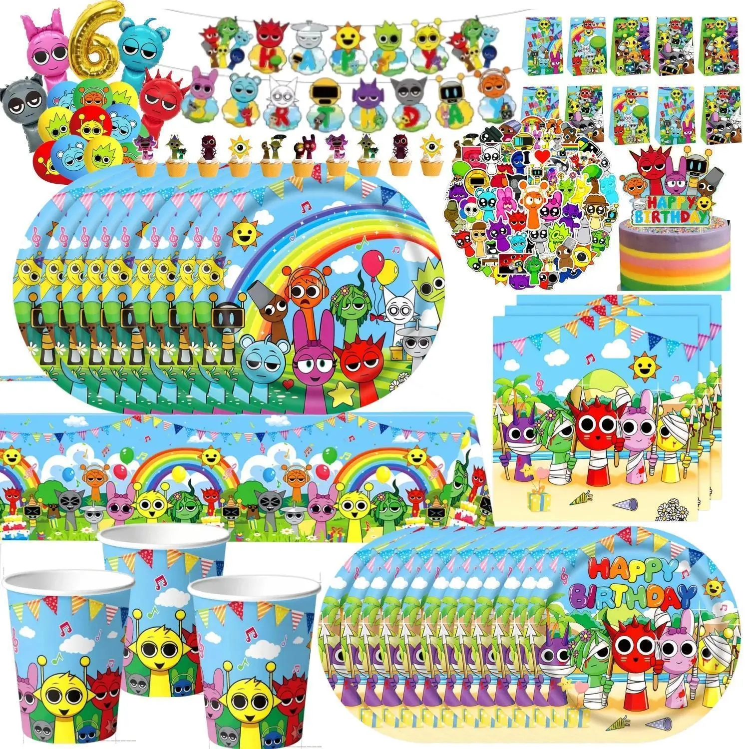100% New and High Quality Sprunki 16pcs Balloon Birthday Party Decoration Set, Kids Boys-Girls Favors, Incredibles Tableware for Graduation, Family Dinner, Baby Shower (Toys & Hobbies Classic & Novelty Toys Accessory), Kids Girls