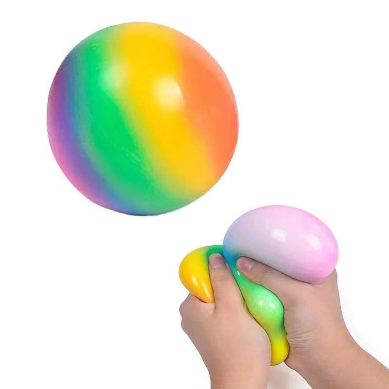 Gradient Rainbow Pinch Pink Ball Stress Relief Ball Toy Squeezing Slow Rebound Jump Ball Children's Finger Training Toy Ball