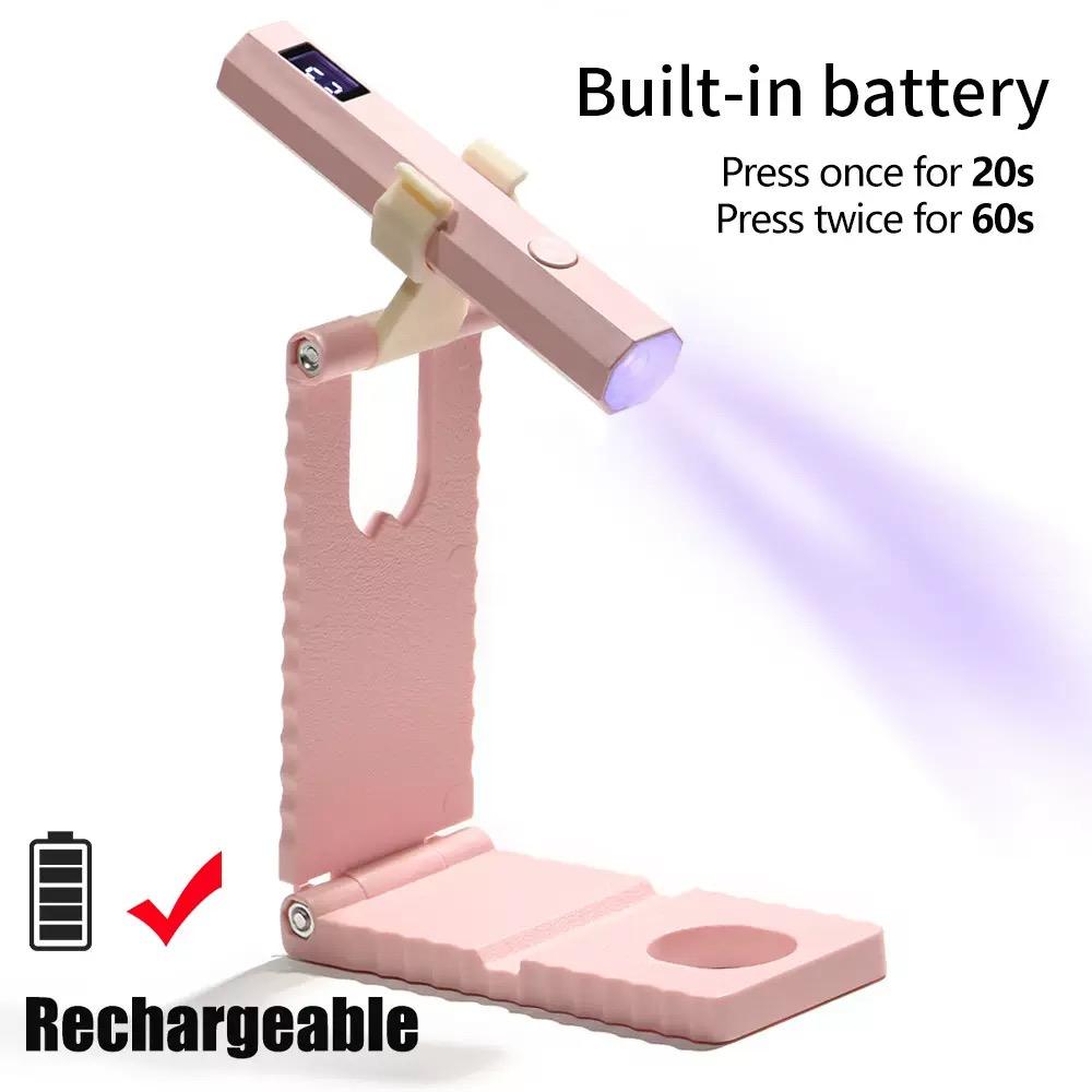 Portable handheld rechargeable LED nail lamp, with base to free hands, fast drying nail curing lamp, 2-speed adjustable, compact travel nail tool, suitable for phototherapy glue and rhinestone nail |, USB charging small nail lamp,