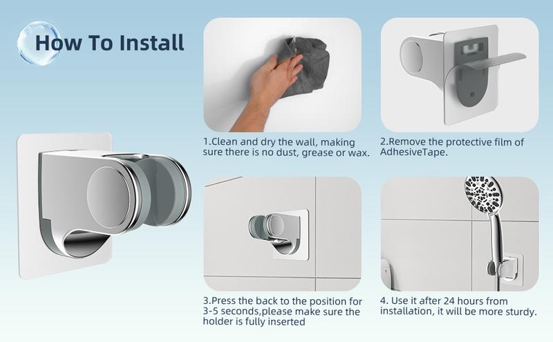 Hibbent Shower Head Holder, Strong Adhesive and Waterproof Handheld Shower Holder, Shower Head Bracket, Height Adjustable Shower Wand Holder, Wall Mount, No Drilling, Chrome Finish head bracket