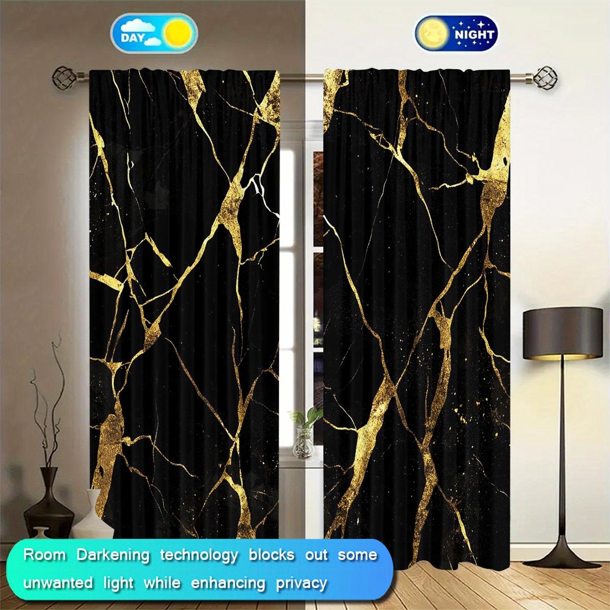 High-Quality Polyester Curtains Set, Durable Fashionable Daily Accessories, Marble Pattern Design, Living Room & Bedroom Decor