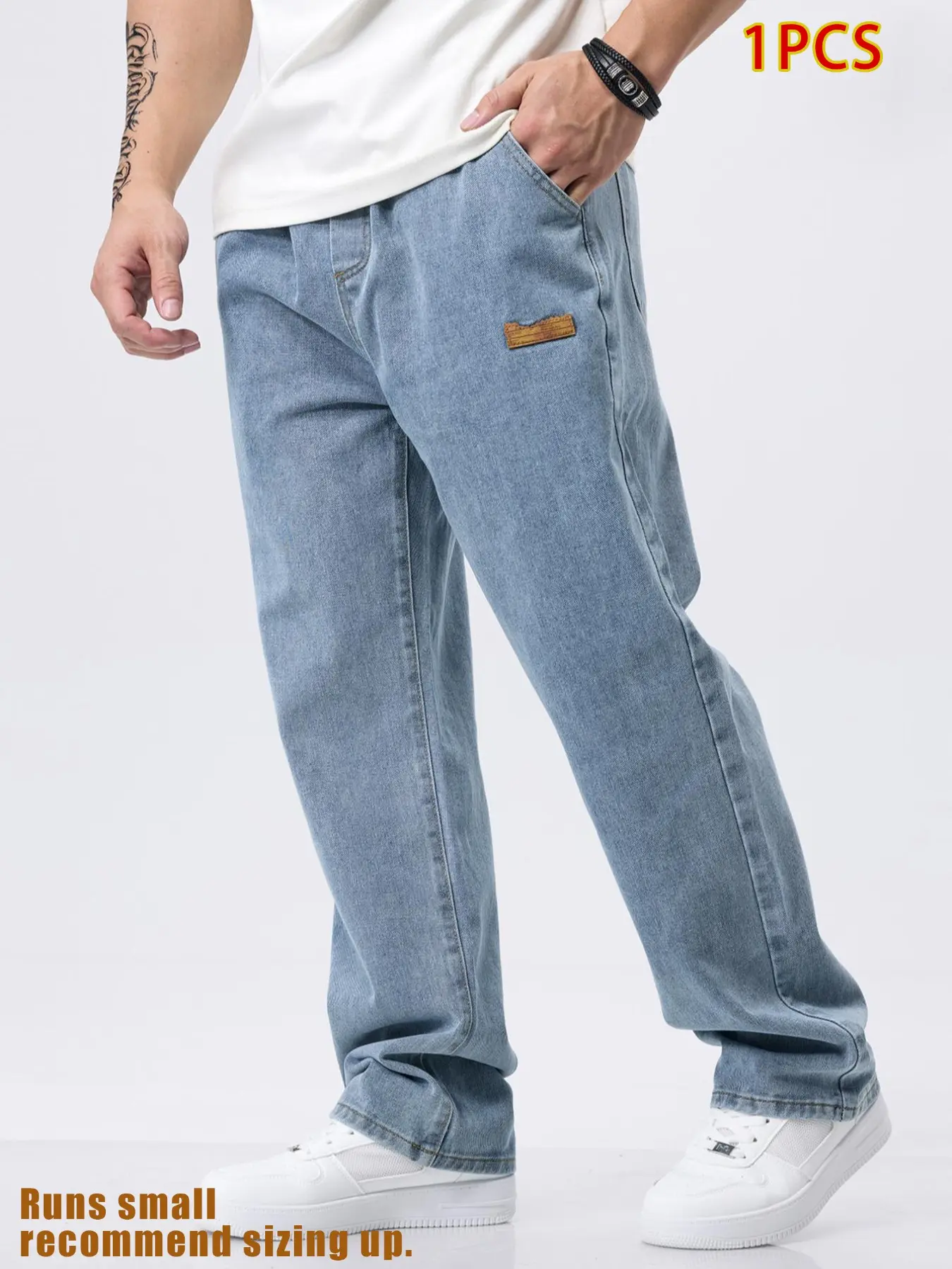 Autumn and winter men's elastic drawstring elastic waist slim straight leg jeans, recommended to be one size larger, slim fit, non elastic denim pants, suitable for daily casual and trendy must-have men's pants 🔥
