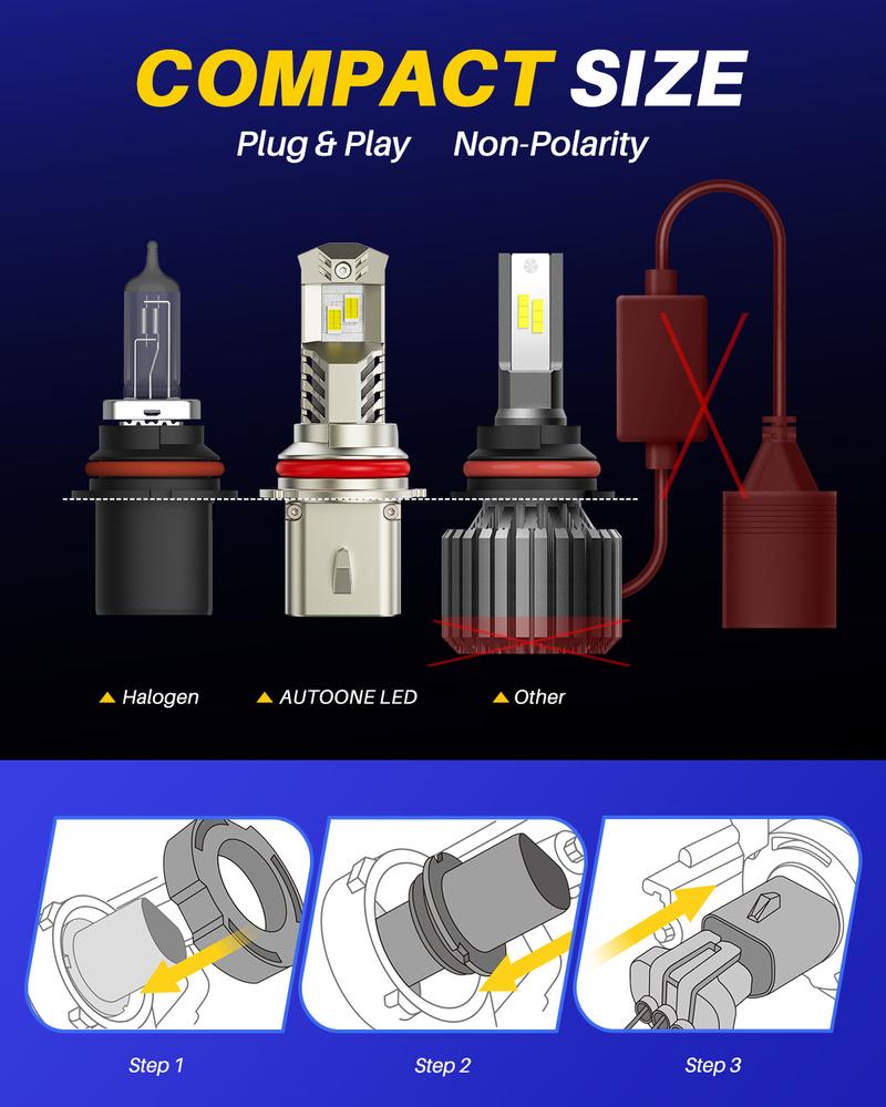AUTOONE HB5/9007 Headlamps Fog LED Light Car Bulbs, 26,000LM White 6000K with Cooling Fan, Brighter Halogen Headlight Replacement, Plug & Play, IP67 Waterproof, Quick Installation, Universal Fit for Cars/Trucks/SUVs Autos Parts Automotive Vehicle AUTOONE HB5/9007 Headlamps Fog LED Light Car Bulbs, 26,000LM White 6000K with Cooling Fan, Brighter Halogen Headlight Replacement, Plug & Play, IP67 Waterproof, Quick Installation, Universal Fit for Cars/Trucks/SUVs Autos Parts Automotive Vehicle