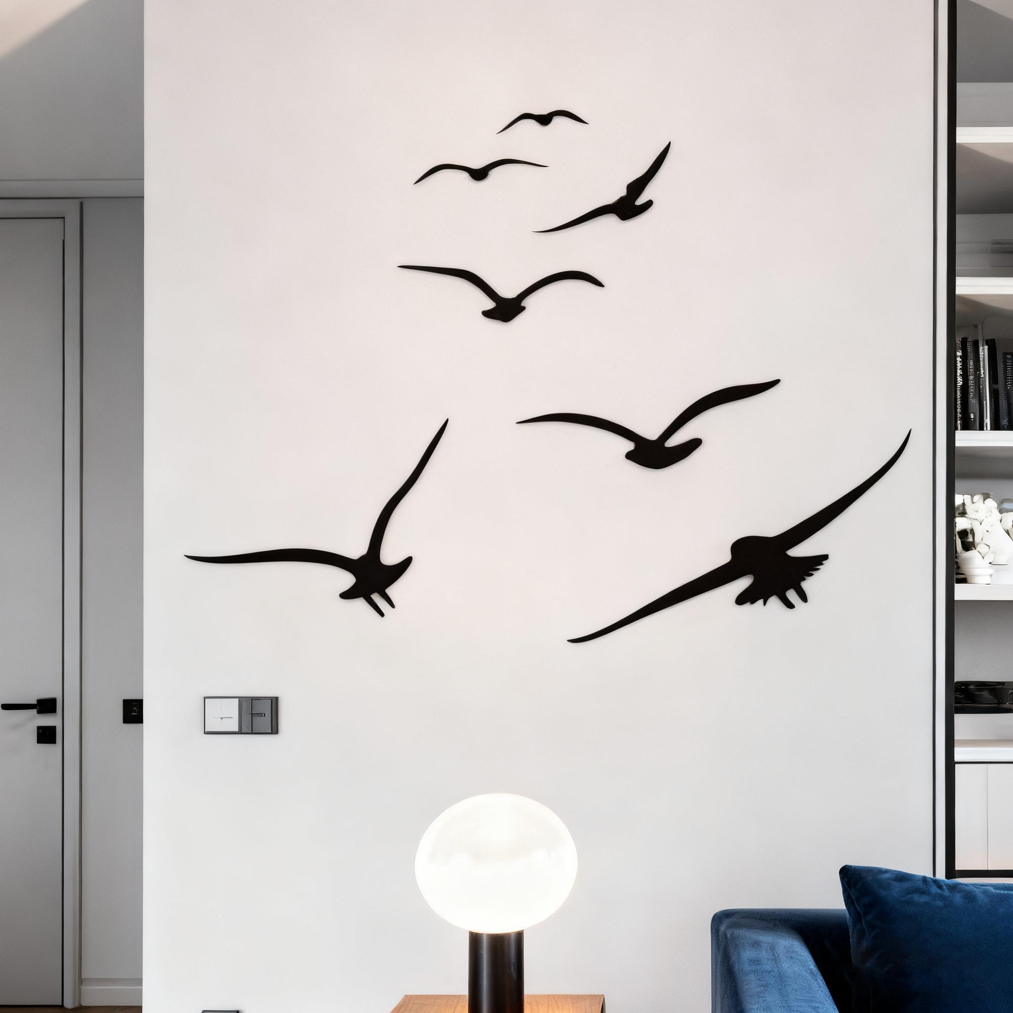 1pc Black Flying Seagulls Wall Sticker, Suitable for Living Room, Bedroom, Cabinet, Bathroom Background Wall Decoration, Home Decor, Wall Decoration
