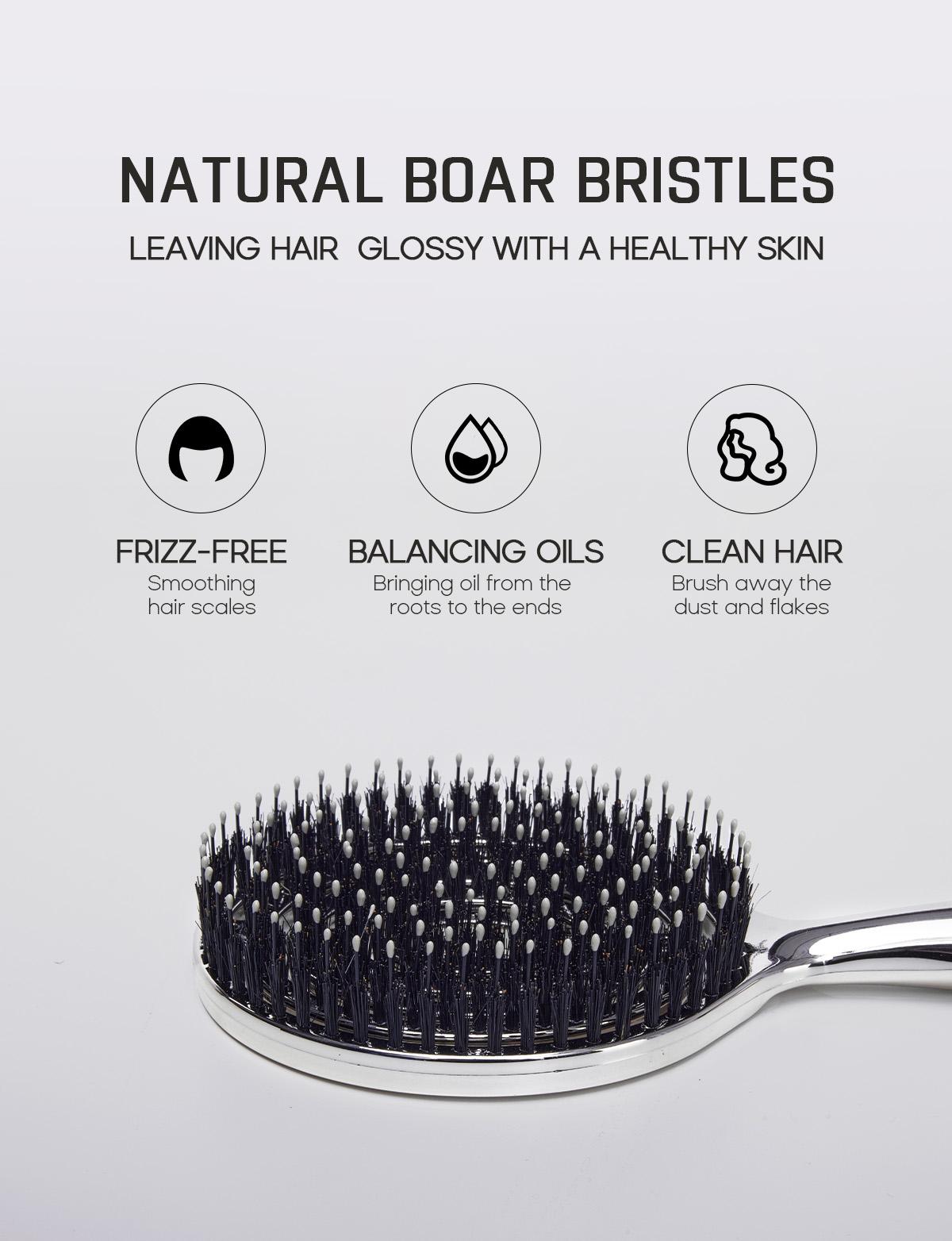 HALOVIDA Hollow Round Bristle Brush - Anti-Static Massage Brush for Enhanced Volume & Scalp Care,Pain-Free,Reduces Heat Damage, Ideal for Quick Drying and Voluminous Styling,Detangling Hairbrush Glossing Detangler,Pure,Boar bristle brush