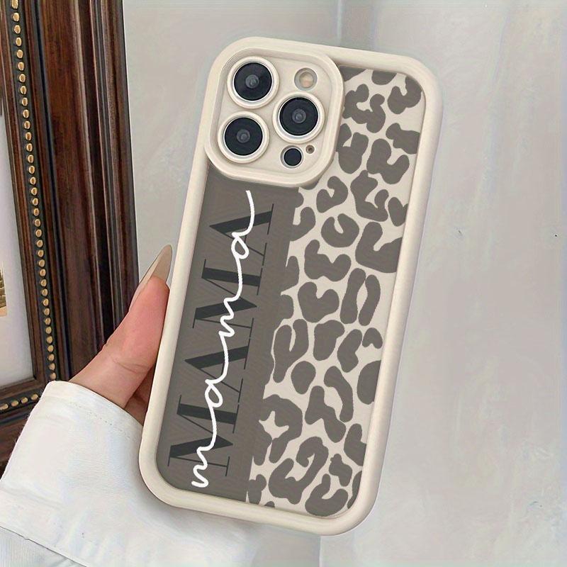 5 Piece Set Leopard Print Mama iPhone Case, Shockproof Protective Charging Head Cover, Data Cable Protector, Storage Rope, Fits iPhone 11-16 Series, Accessories
