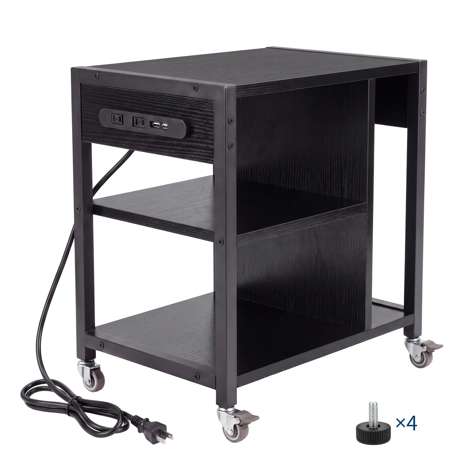 3 Tier Printer Stand with Storage Featuring Under Desk Rolling Cart Design for Efficient Organization and Easy Mobility in Office or Home Workspace