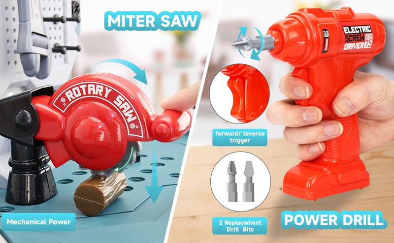 Kids Tool Set, Toddler Tool Bench Set with Realistic Tools Kit, Kids Workbench with Toy Drill, Pretend Play Learning Construction Toy Tool Set,Kids Tool Box for Boys Girls (Green)