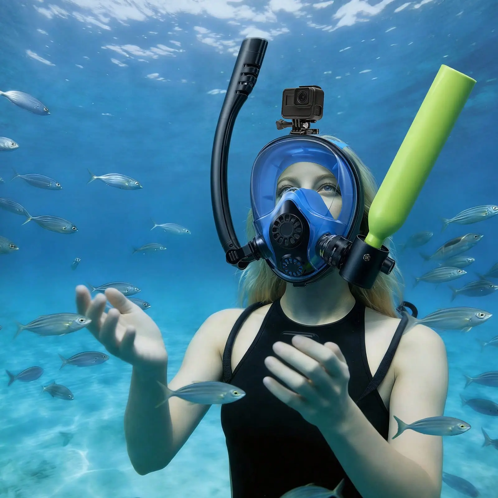 Mini Scuba Tank, 0.5l Portable Underwater Breathing Diving Cylinder, Reusable Lung Dive Tank for Up To 10 Minutes of Diving Time, Emergency Rescue Pony Bottle with Bag and Lanyard for Snorkeling