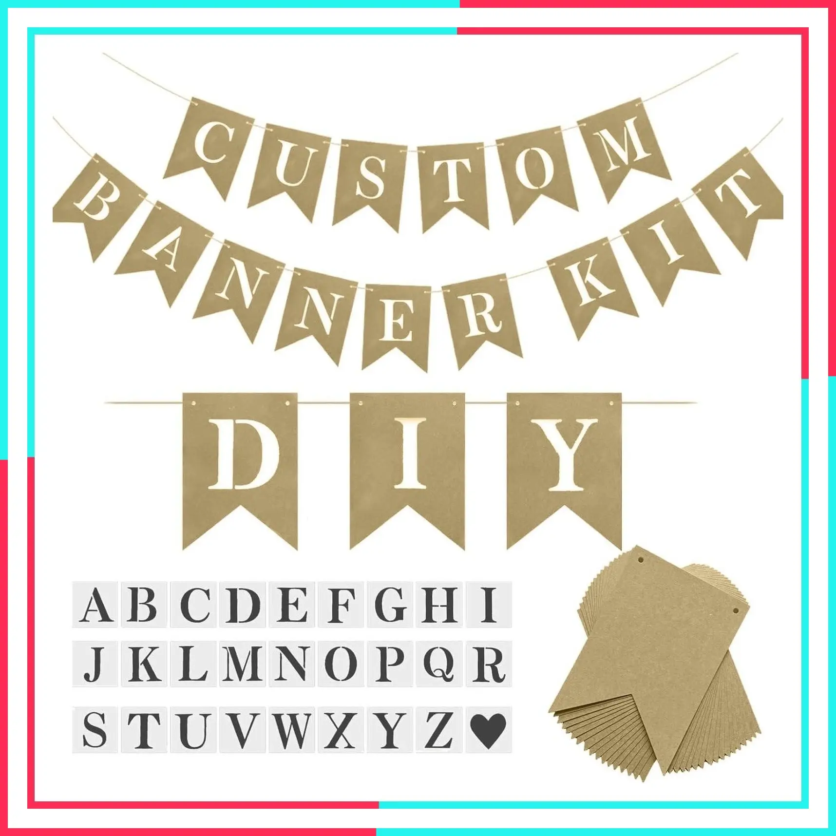 DIY Brown Banner Set, Personalized Party Decoration Supplies, Custom Signs with Handwriting Banner and 26 Letter Stencils