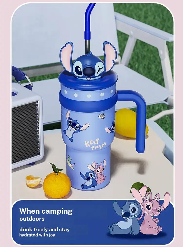 Disney Series Large Capacity lce King Cup Zootopia Strawberry Bear Stitch Design Insulated Tumbler Straw Cup Bottle with Handle Portable Holiday Halloween Christmas Ideal Gift for Kids Students Office Coffee Drinks Storage Valentine Gift for Girlfriends