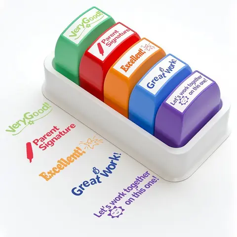 Teacher Stamps, 1 Set Letter Pattern Self-Inking School Stamp, Colorful Plastic Stamp For Homework Classroom Encourage Comments, Teacher Supplies