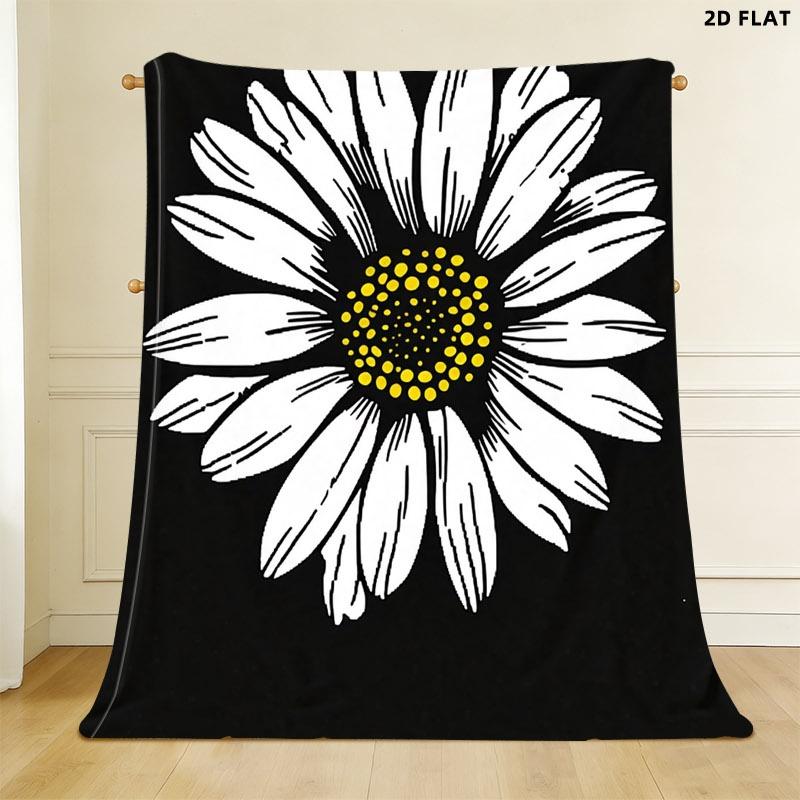 Stylized Daisy Print Throw Blanket, Single - sided Printed, Multiple Specifications Available, Soft Comfortable Fabric, Ideal for Napping/Indoor Use, High - Contrast Graphic Design, Trendy Home Decor Essential