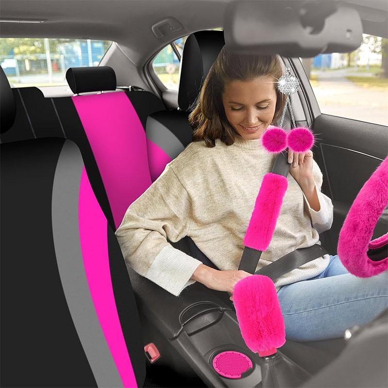 45pcs Car Seat Covers & Interior Accessories Set: Thin Summer Polyester Five-Seat Car Seat Covers, Plush Steering Wheel Cover and Other Ornaments, Suitable for Most Cars and SUVs