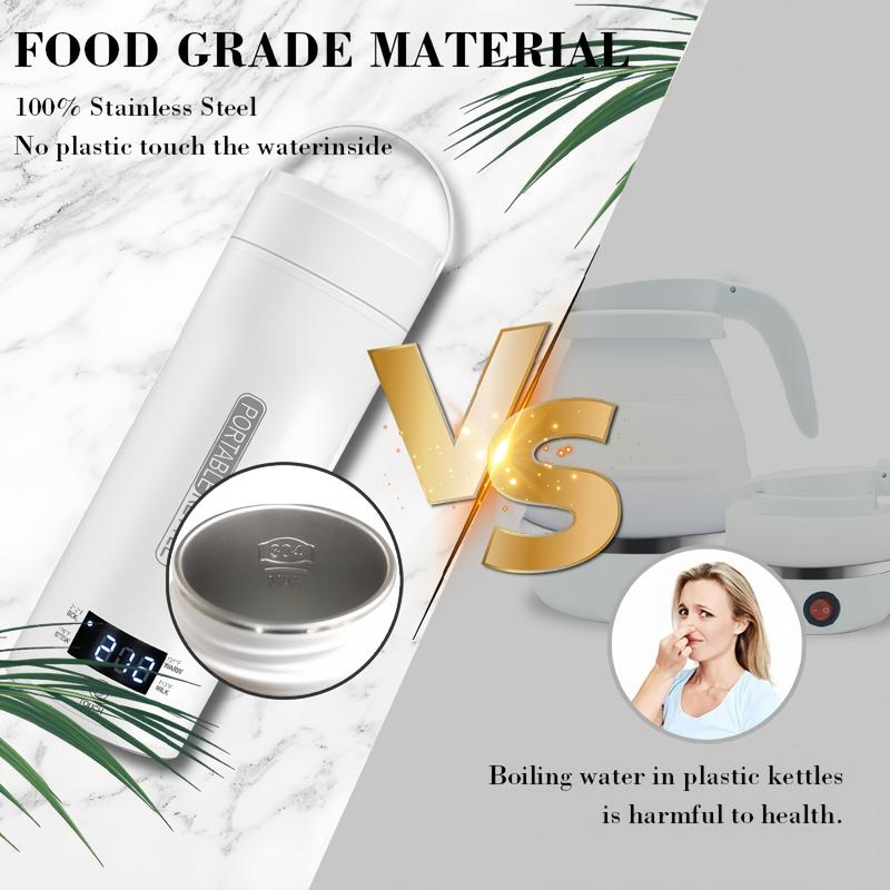 Travel Electric Tea Kettle Portable Small Mini Coffee Maker with 4 Variable Presets, Personal Hot Water Boiler 304 Stainless Steel with Automatic Shutoff and Boil-Dry Protection