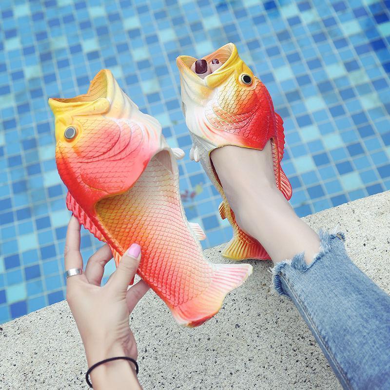 Slippers Man Funny  Footwear Family Shoes Parent-child Sandals Plus Size 24-47 Summer Beach Shoes Boys Unisex Fish Slippers 2023