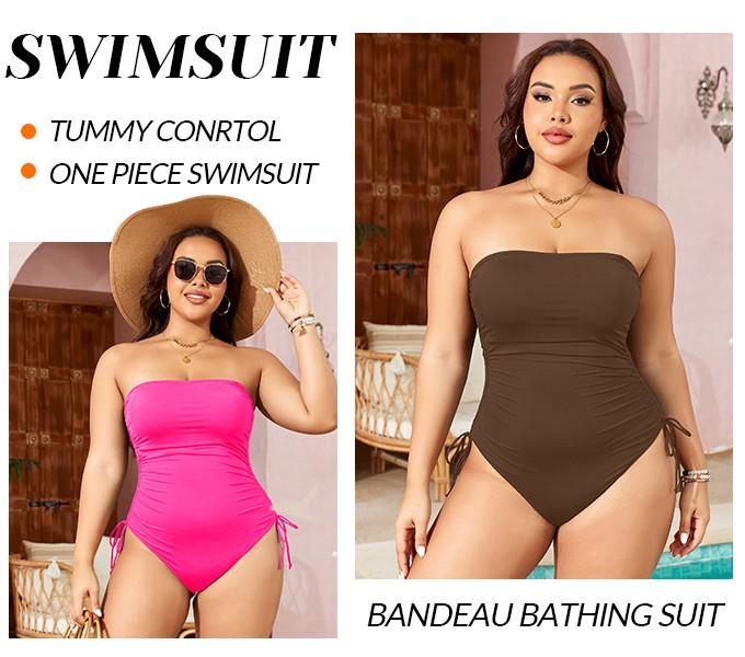 Yonique Women Strapless Tummy Control One Piece Swimsuit Bandeau Bathing Suit Cheeky Swimwear