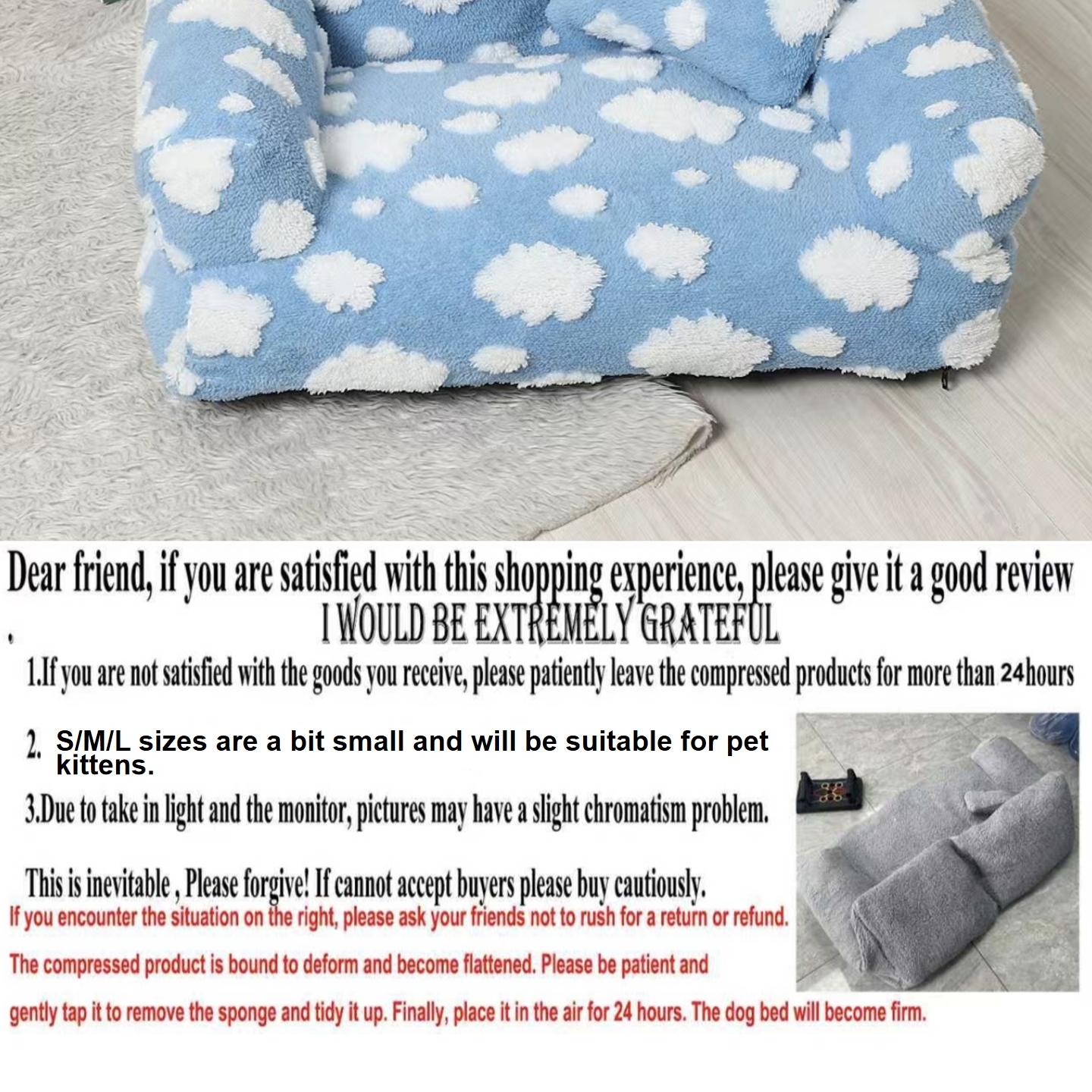 Blue Sky Cloud Pet Sofa Bed, Detachable Washable,, Warm Cat Dog House for Autumn Winter, Comfortable Sleeping Space, Shaped Beds