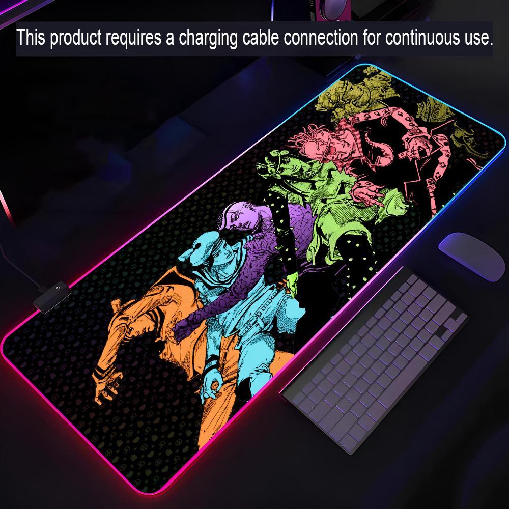 JoJo's Bizarre Adventure Mouse Pad Rgb Xxl Laptop Mat Gaming Led Mousepad Backlit Keyboard Gamer Girl Table Pads Desk