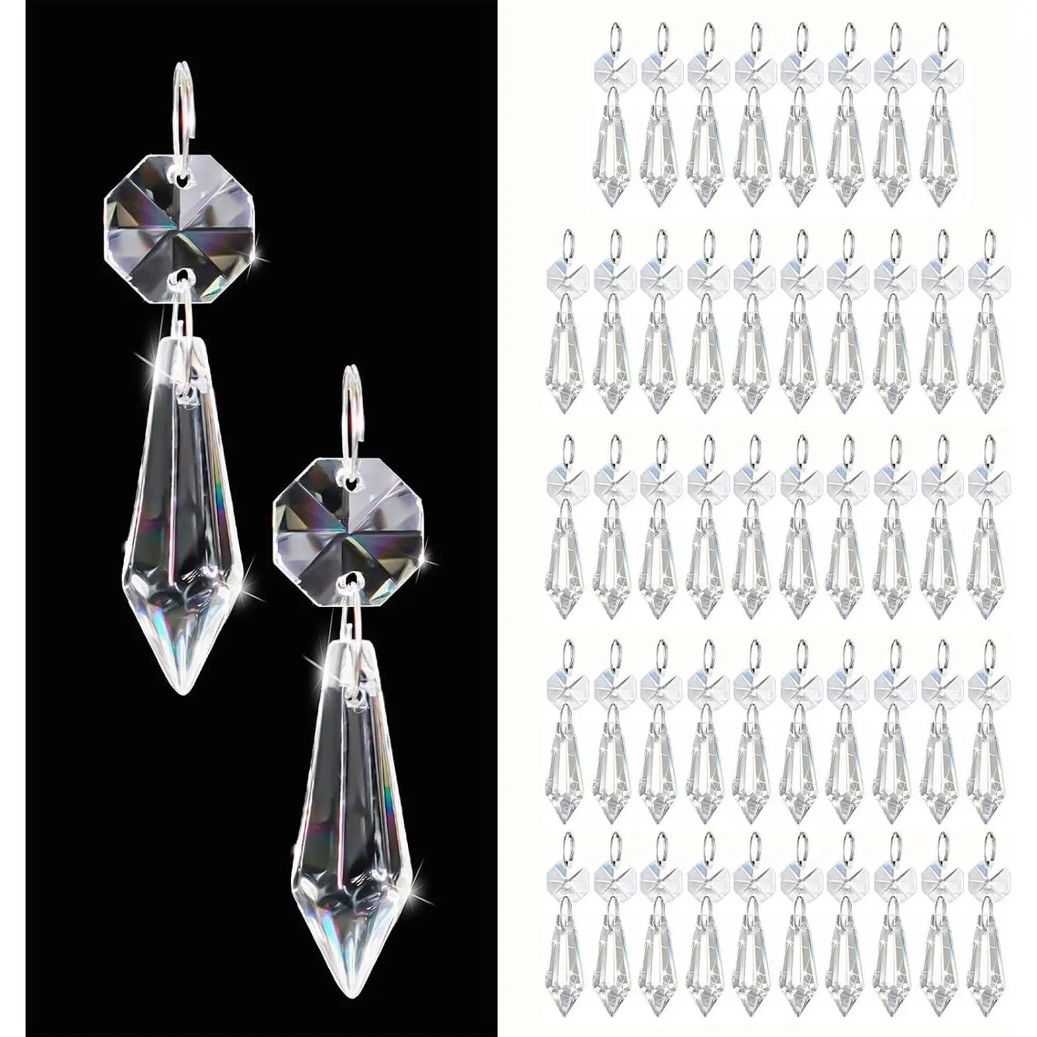 50PCS Premium Clear Crystal Teardrop Prism 2.4" Crystal Glass Baroque Chandelier Pendant Drop Loose Beads Suncatcher for Holiday Party/Home/Window Decoration/Chandelier Replacement Parts
