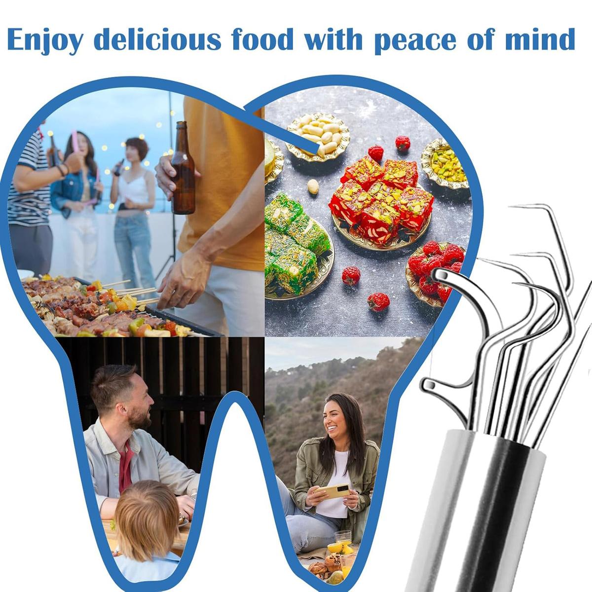 Dental Tools, Reusable Tooth Stains Remover Dental Tool Teeth Cleaning Tools with Holder for Outdoor Picnic, Camping, Travel (7PCS/Set)