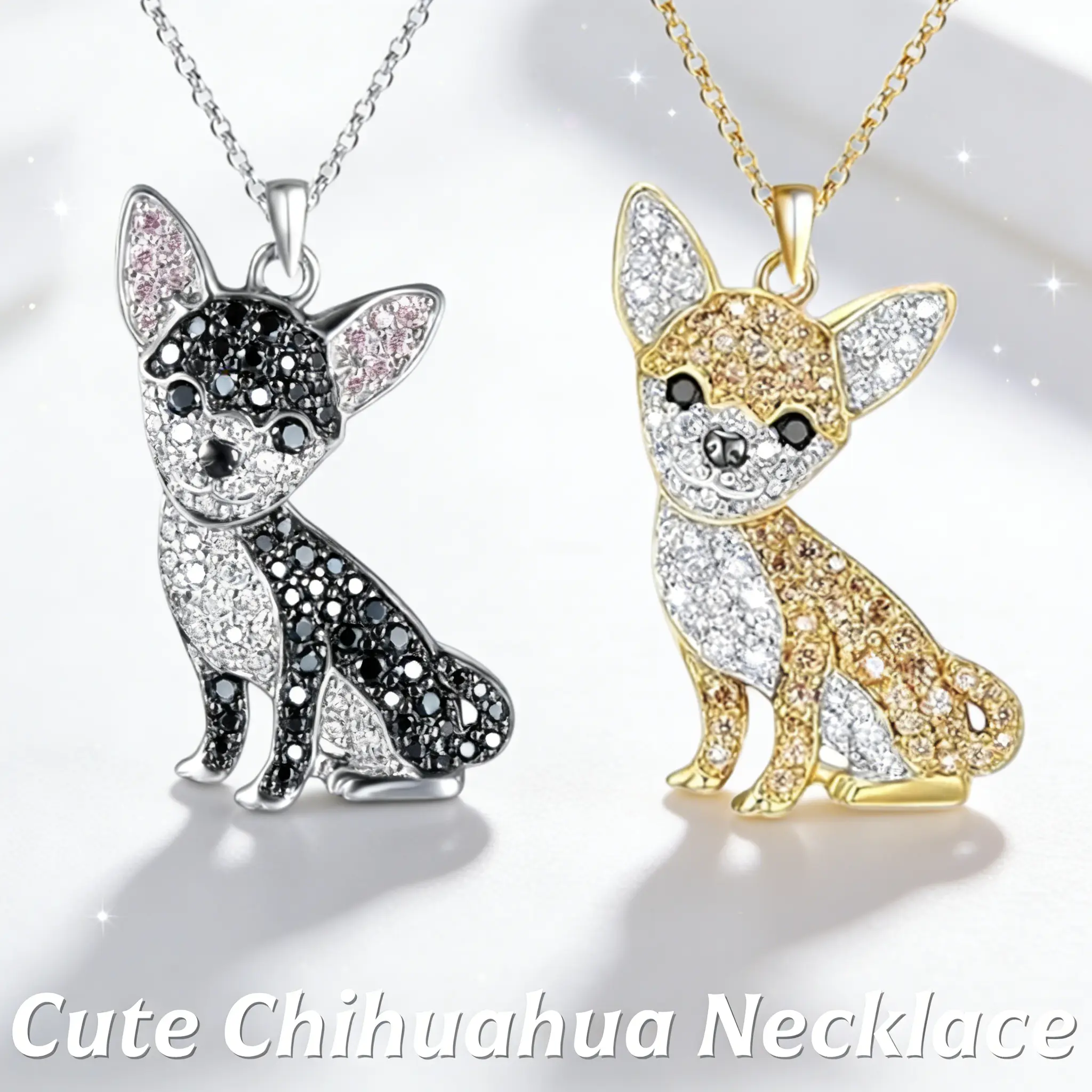 Women's Exquisite Creative Chihuahua Animal Pendant Necklace - Sparkling Zirconia Studded Alloy Jewelry Casual Daily Handmade Charm Accessory, Pet Lover Gift, Geometric, Short, Trendy Dainty Charm Accessory