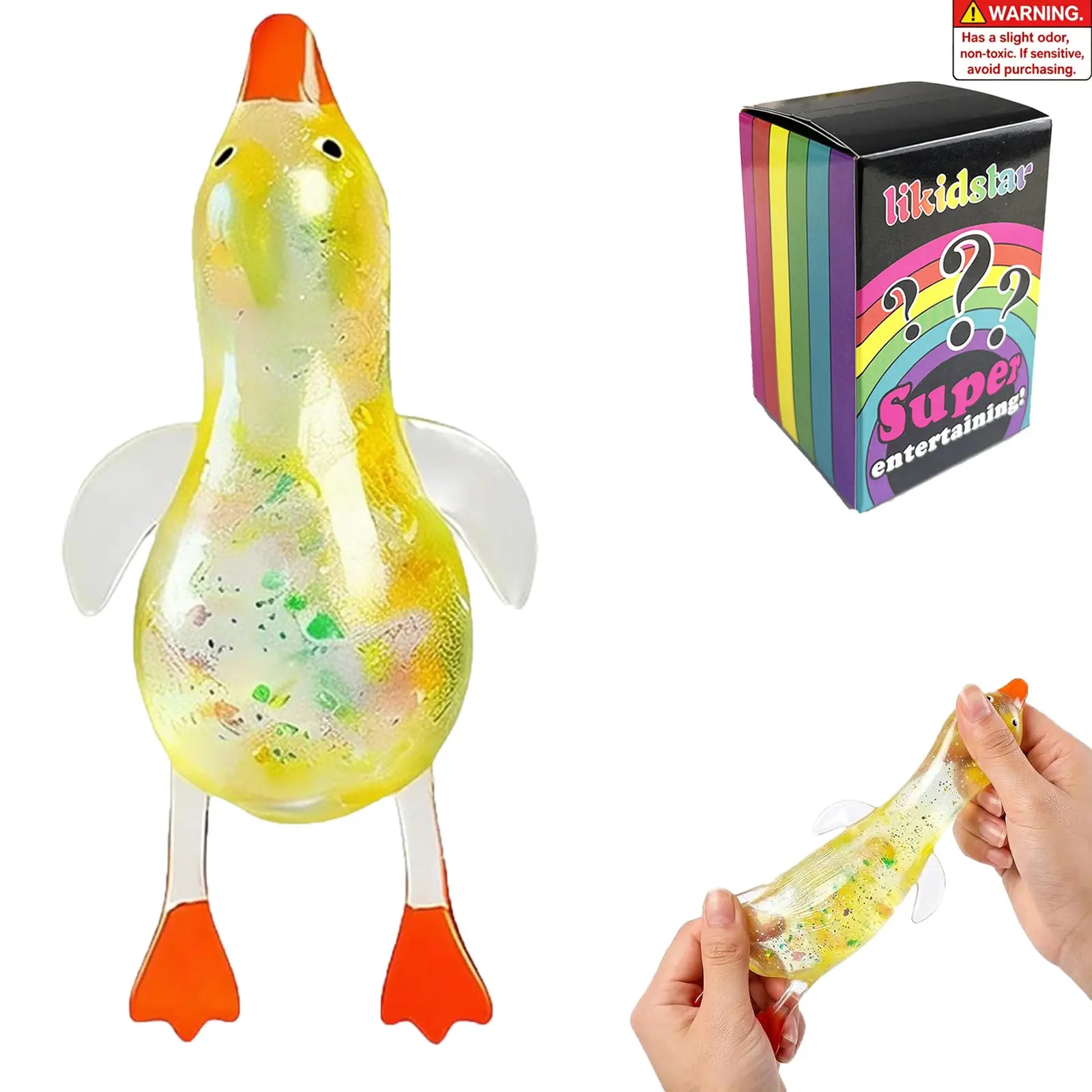 Cute Duck Squishy Sugar Stress Ball, Glitter Soft Squishy Duck Relief Stress Balls Ultra Soft Moldable Slow Rise Relaxing Fidget Stress for Anxiety Relief. Slow Rising Squishy (6.69INx2.17IN)
