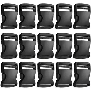 15 Pack Plastic Buckle Adjustable Quick Side Release Buckles  for Webbing Strap   Backpack Luggage Strap Repair (2 Inch, Black)