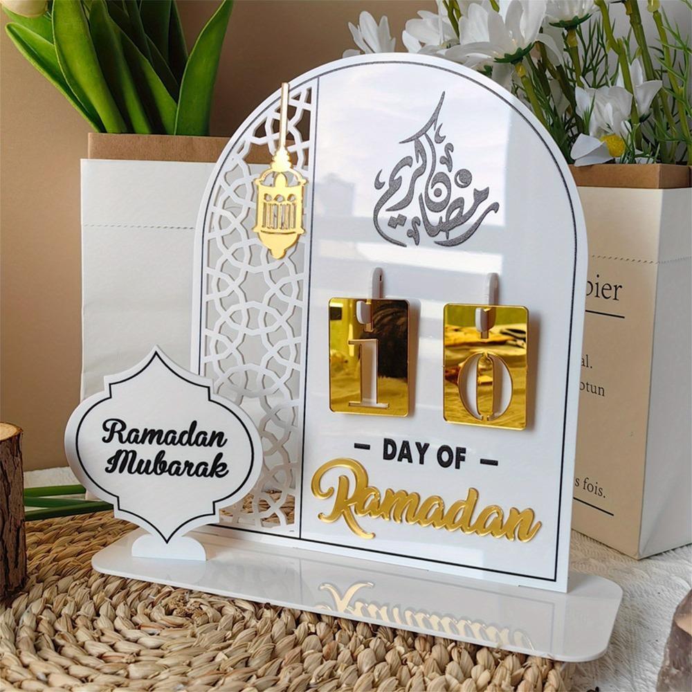 Ramadan Acrylic Countdown Calendar - Tabletop Eid Mubarak Advent Decor for Home & Indoor Ramadan/Eid Celebrations