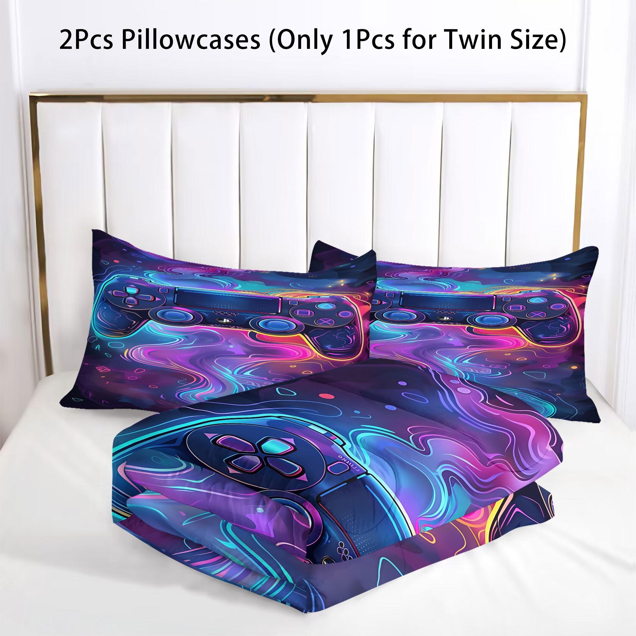 Street Graffiti Game Controller Comforter Set,Includes 1 Comforter & 1-2 Pillowcases,Neon Gamer Themed Print Bedding Set,Soft Breathable All-Season Gamer Bedding,for Teen Boys Bedroom Gamer Room Dorm Decor,Perfect Gift for Video Game Lovers