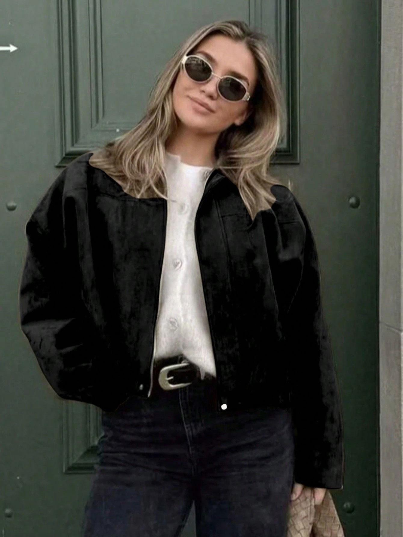 Elegant Solid Color Pilot Jacket for Women, Lightweight Fall Basic Casual Coat, Perfect for Back-To-School and Office, Subtle Luxury Style
