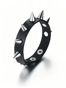 Punk Studded PU Leather Bracelet with Metal Spike Rivets Black Gothic Biker Style Unisex Fashion Wristband Jewelry, High Quality Bracelet, Trendy Fashionable Accessories, Adjustable Rivet Bracelet for Men Women, Fashion Bracelets, Spiked Studded Bracelet