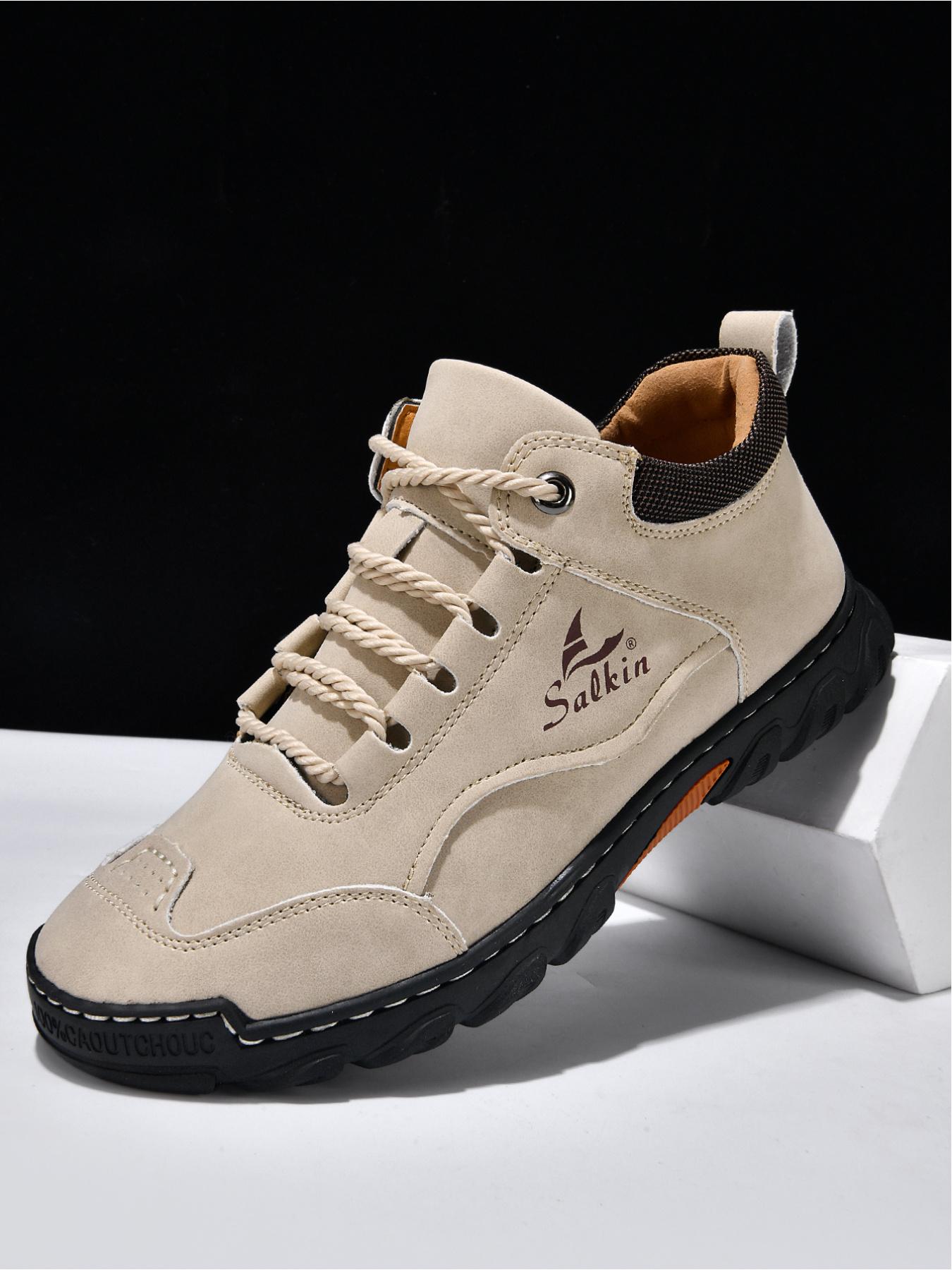 Men's Retro Outdoor Work Shoes, Hand-Stitched Mid-Top Casual Sneakers, Soft Sole Non-Slip Hiking Boots