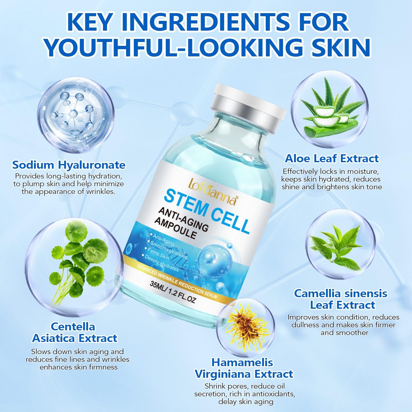 Facial Stem Cell Essence Serum, 2 Ampoules Micro Needle Enhancer, Korean Skincare, Wrinkle, Scar, Hydrate, Revitalize Skin