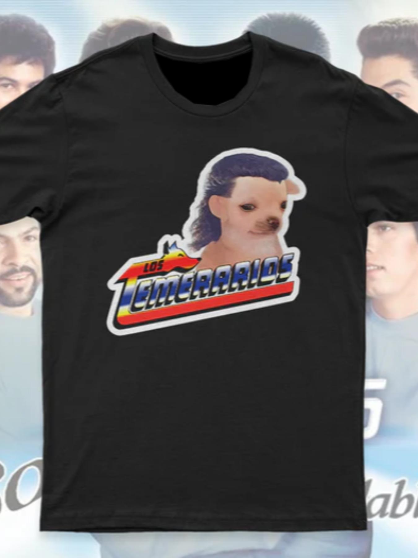 Who's Childhood Dna Moved? Los Temerarios Dog Style T-Shirt, Vintage Streetwear, All-Over Print, Fitted Short Sleeve Tee