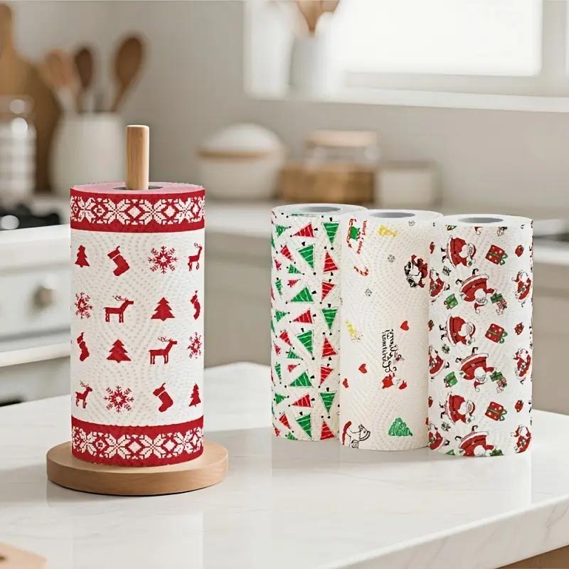 4 PCS Christmas Kitchen Paper Set – Thick 3-Layer Disposable Roll, Wet & Dry Dual-Purpose Household Paper Towels, Cleaning Supplies, Random Style, Xmas Home Cleaning, Festive Kitchen Paper, Christmas Gift Idea, High-Quality Absorbent Tissue, Holiday Decor