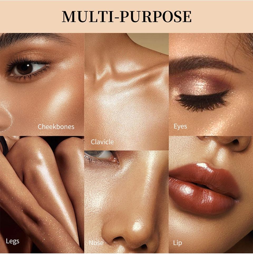 4-colour cream highlighter; illuminating highlighter; glitter highlighter; contouring highlighter all-in-one; ginger-toned highlighter; pearlescent highlighter; facial illuminating highlighter; subtle shimmer highlighter; intense shimmer highlighter