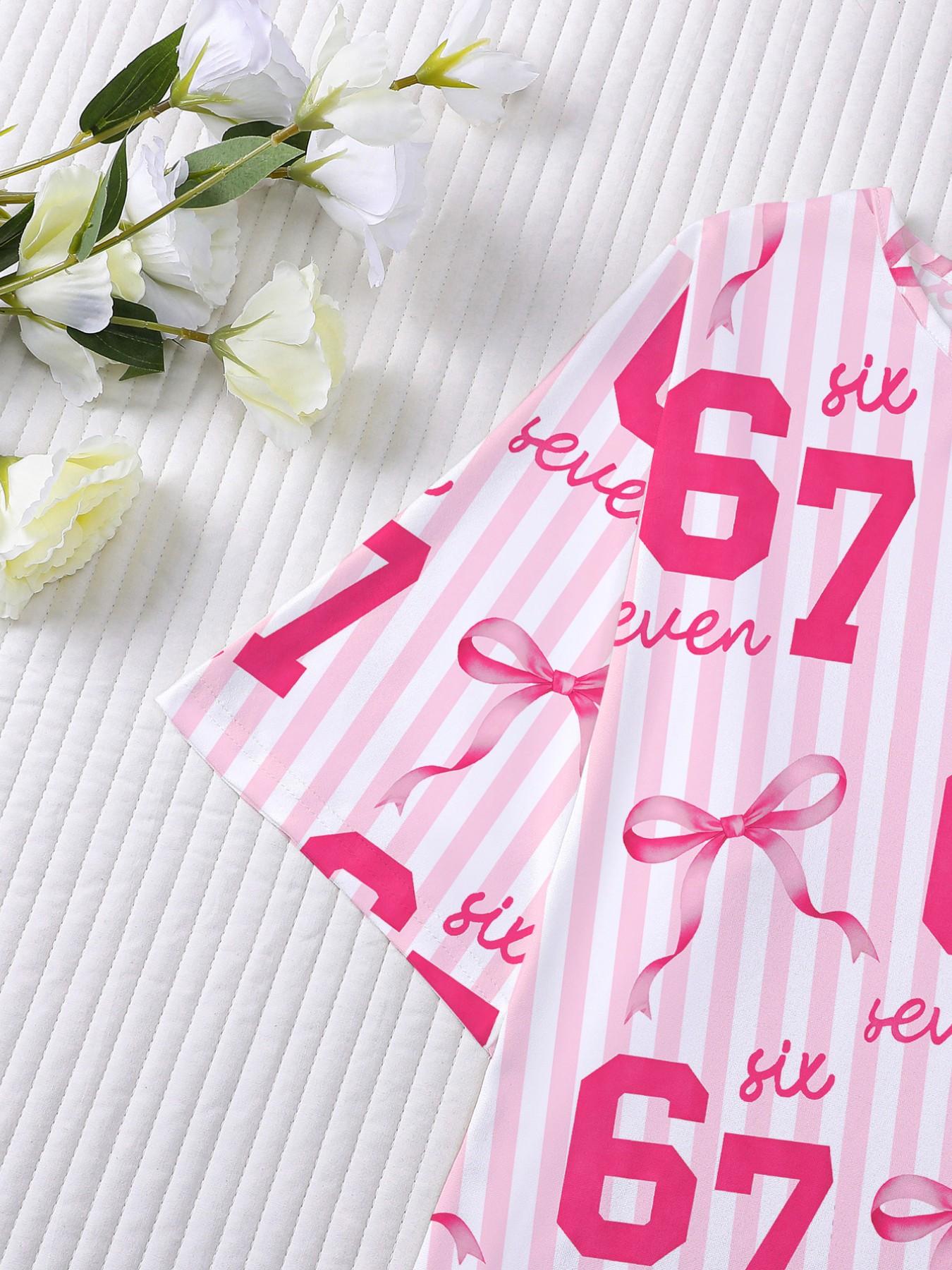 Butterfly Number Print Nightgown, Women's Casual Loose-Fit Short Sleeve Robe, Comfortable Holiday Party Sleepwear, Side Pockets, All Seasons