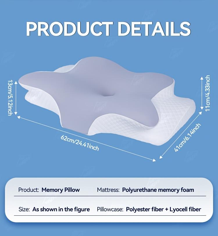 WKEFF Ergonomic Butterfly Contour Memory Foam Pillow: Slow Rebound Cervical Support for Back and Side Sleepers, includes Machine Washable Cover.