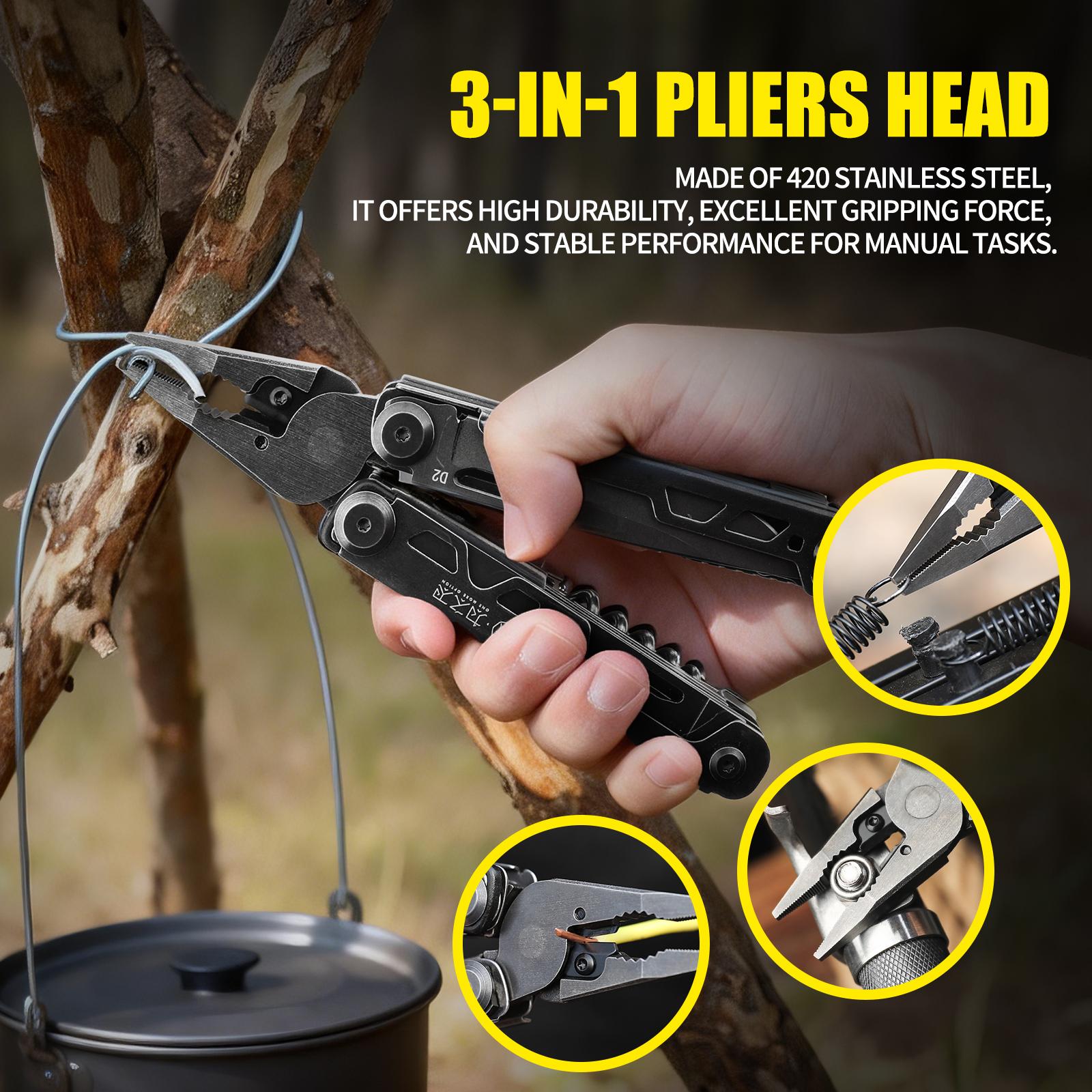 Wetactics MT-61  20-IN-1 EDC MULTITOOL | D2 STEEL SHARP KNIFE + 420 STAINLESS PLIERS | RUST-PROOF, DURABLE & COMPACT | CAMPING SURVIVAL MUST-HAVE | FREE NYLON SHEATH | FITS IN YOUR POCKET!