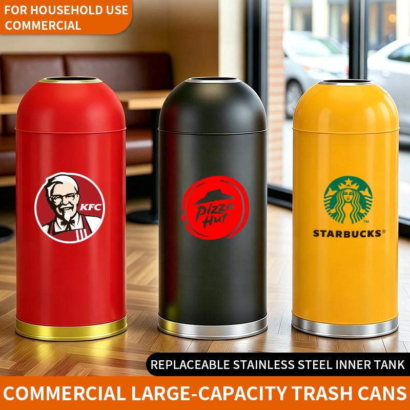 Bullet Shape Metal Trash Can Large Inner Bucket 25L 35L 48L 58L Multiple Colors Free Custom Pattern Printing for Hotels Catering Stores Shopping Malls Kitchens Commercial Household Use