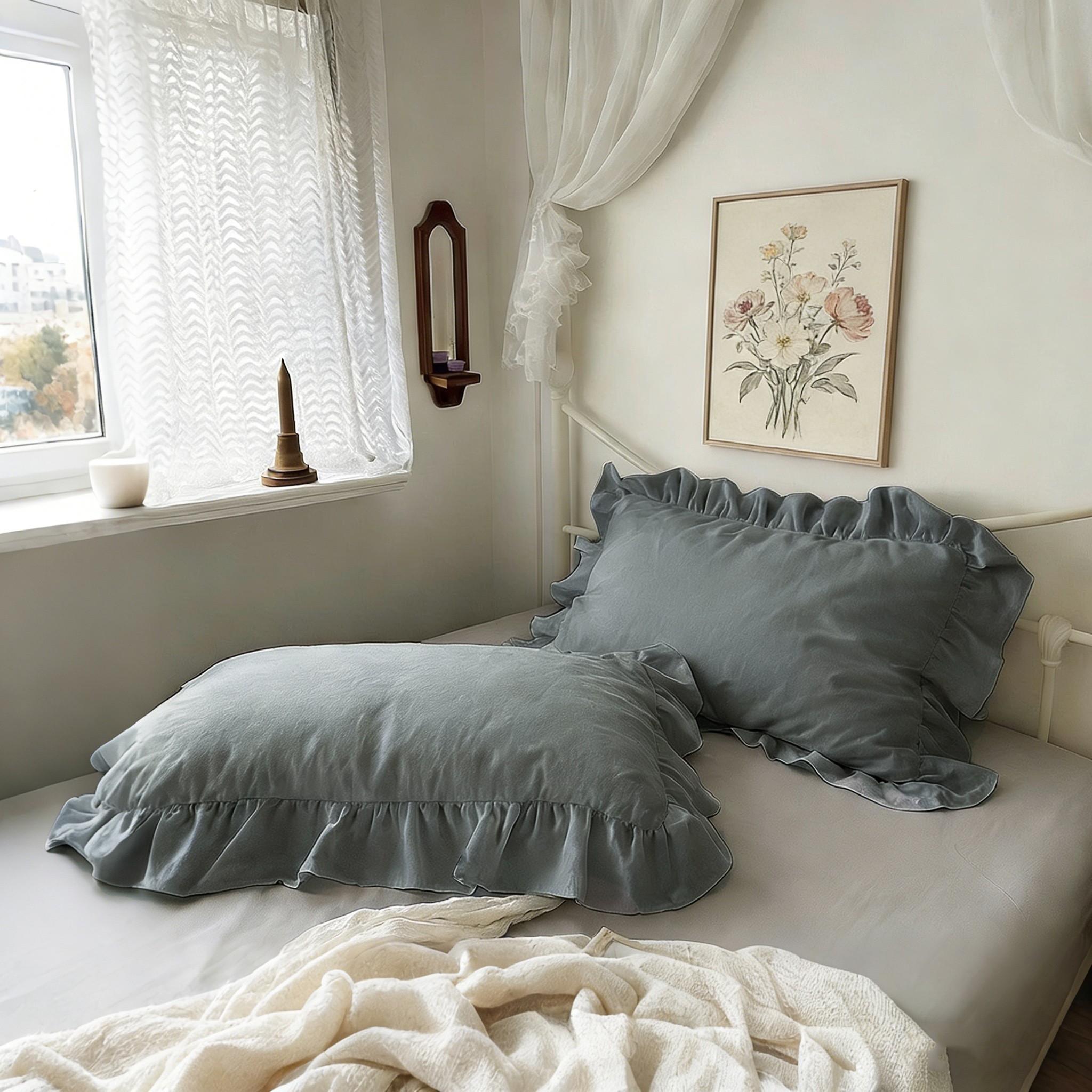 2Pcs 3D Jacquard Frill Pillowcase, French Vintage Romantic Style, High-count Soft Breathable Bedding, for Girls Bedroom, Homestay, Pillowcase Only, Without Insert